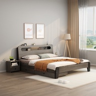 Katil kayu padu Nordic 1.8 meter, katil besar bilik tidur utama, katil double, katil hotel, katil un