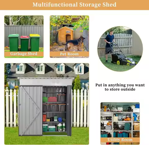 XMSJ-6 x 4 FT Lockable Metal Garden Shed, Steel Storage House Waterproof Tool Shed for Backyard Pati