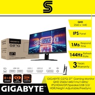 Gigabyte G27Q 27” Gaming Monitor-QHD2560x1440/1Ms/IPS/144Hz/HDMI/DP/USB 3.0/Speaker/HDR Ready/Height