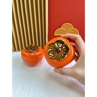 仿真陶瓷煙灰缸高級感事事柿柿如意柿子擺件寓意好的桌面裝飾擺件