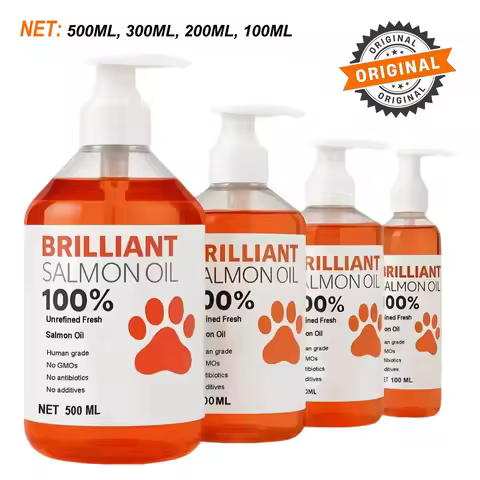 Human-Grade Salmon Oil (500ml, 300ml, 200ml 100ml) for Dogs & Cats Omega 3 Fatty Acids Supplement fo