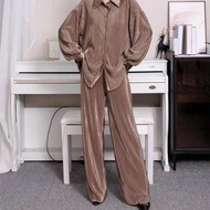 She Dazzle Satin Pleated Set in Brown