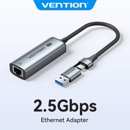 Vention USB A USB C Network Adapter 2.5G Ethernet Adapter RJ45 Lan Adapter 2500Mbps for Windows Andr