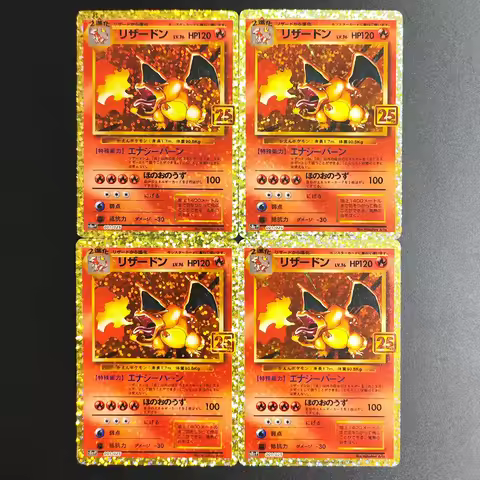 4Pcs DIY TCG Pokemon Card 25TH JP CHARIZARD-HOLO 001 Broken Silver Glitter RARE Single Textured Anim