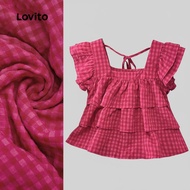 (Trendy2) Lovito Casual Blouse Tiered Layer Tie Back Spring/summer Rose Red Blouse for Women L137ED8