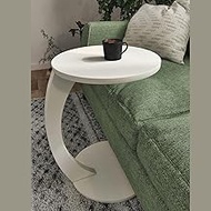 Furpinea C Shaped End Table for Couch Small Places, Space Saver Round Side Table for Sofa and Bedside with Wheel, Coffee and Eating Snack Time Tray for Living Room, Office (White)