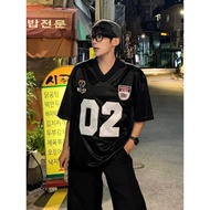 chooseonenew| Korea 02 Racing Style LOGO Badge Satin Feel V-Neck Short-Sleeved Jersey Top (3color)