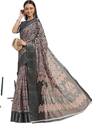 Ajrak Printed Zari Saree - 2321205, Grey, One Size, Grey, One Size