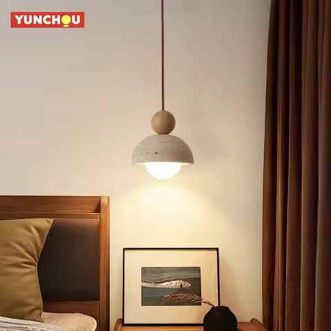 Luma Japanese Style Yellow Travertine Pendant Light Wabi Sabi Stone Chandelier for Kitchen Island Be