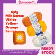 Benang Kait Milk Cotton Yarn 5ply (Putih-Kuning-Oren)/5ply Milk Cotton Knitting Yarn 50g Yarn (White