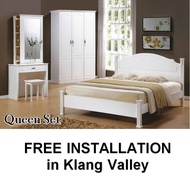 Q 10 - White Queen Bedroom Set / White King Bedroom Set - Bedframe + Wardrobe + Dressing Table & Sto