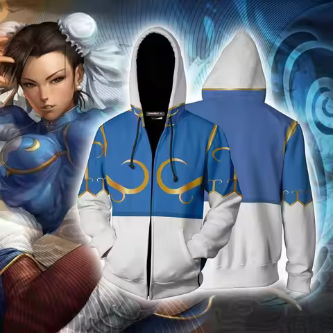 Chun Li Cosplay Costume Hooded Sweatshirt Chun Li Cosplay Casual Jacket Battle Sports Sweater For Ha