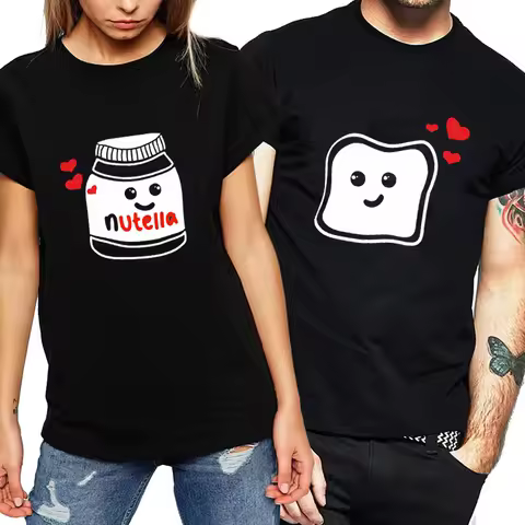 Funny New Couple Clothes Summer Tees Women -shirt Cotton Print Nutella Shirt ops Harajuku Shirts