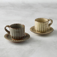 KOYOTOKI 美濃燒 - 釉彩直紋咖啡杯碟對杯組(4件式) - 150 ml