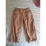 Blue 7-Point Pants Cotton Linen Cropped Overalls Necked