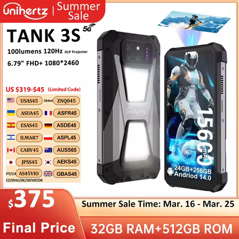 Unihertz tank 3s 8849 powered smartphone with projector 24/32GB 256/512GB Dimension 8200 cellphone 1