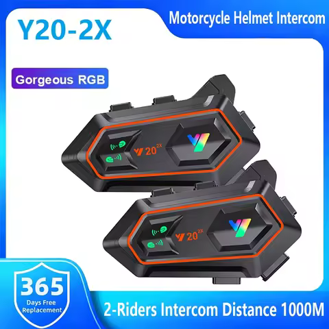 Y20-2X Motorcycle Helmet Bluetooth Headset 2-Riders Intercom 1000M RGB Light BT5.0 Voice Assistant M