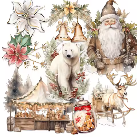 99pieces Flower Christmas Gingerbread Man Theme Self-adhesive Stickers,Perfect for Scrapbooking Supp