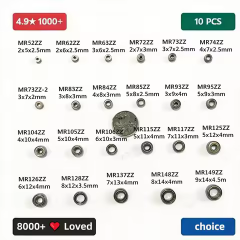 10pcs MR52ZZ MR63ZZ MR74ZZ Miniature Ball Bearing Metal Shield ZZ Double Shielded for 3D Printer RC 
