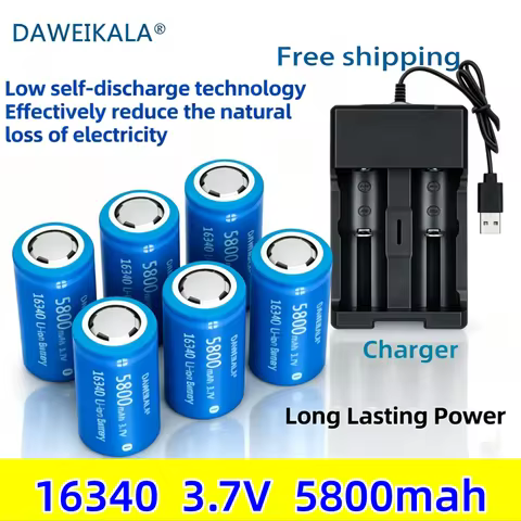 2026 New 3.7V 16340 CR123A Li-ion Battery Rechargeable Batteriy 5800mAh CR123 for Laser Pen LED Flas