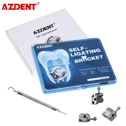 AZDENT Orthodontic Dental Self-Ligating Brackets Metal Braces with Buccal Tube Roth / MBT 0.022 Hook