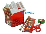 寶貝の玩具屋☆【文具】聖誕節限定---歡樂聖誕小屋5件式筆筒文具組(適合送禮)8030小房子