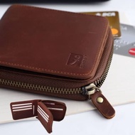 Dompet kulit pria pendek Zipper Leather dg Card Holder - ISHIYA IGOR
