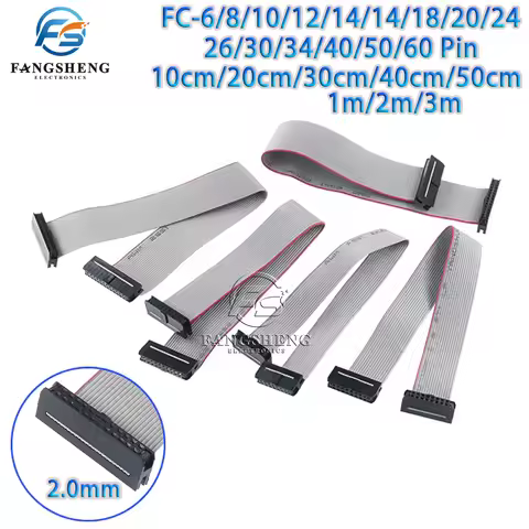 2.0mm pitch FC-6/8/10/14/16/20/24/40/50/64 PIN JTAG ISP DOWNLOAD CABLE Gray Flat Ribbon Data Cable F