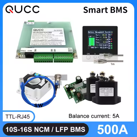Qucc 5A Balance 500A Smart Bms 10S 12S 13S 14S 15S 16S Peak 1000A Protection Board SW Adjustable LCD