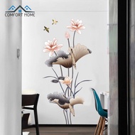 สติกเกอร์กำแพงดอกไม้บัวสไตล์จีนการตกแต่งบ้านสติกเกอร์ติดผนัง Self Adhesive Wallpaper สำหรับห้องนั่งเ