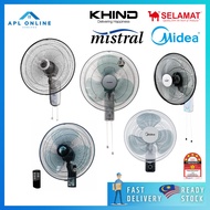 Khind Mistral Midea Selamat Wall Fan 16'' 18'' Double Pull / Remote Kipas Dinding Kipas Dinding Mura