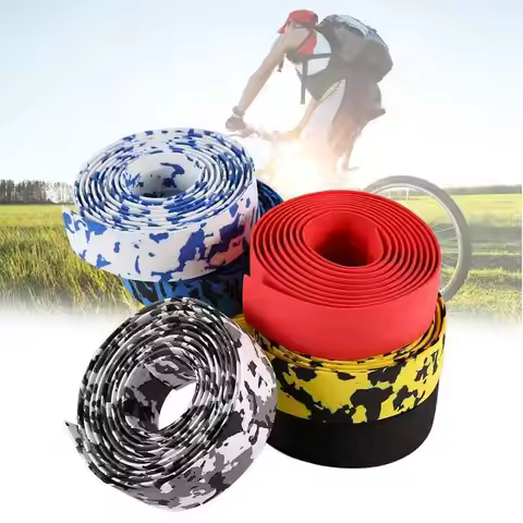 1 Pair Road Bike Handle tape Camouflage Cycling Handle Belt Cork Wrap with Plugs Handle Grip Wrap Ta