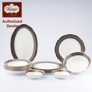 Vantage 16 Pcs Embossed Premium Porcelain Dinner Set / Oval Plate / Dinner Plate / Soup Bowl / Rice 