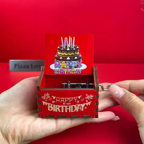 Battery Free Vintage Wooden Hand Crank Music Box Happy Birthday Melody Home Decor Holiday Anniversar