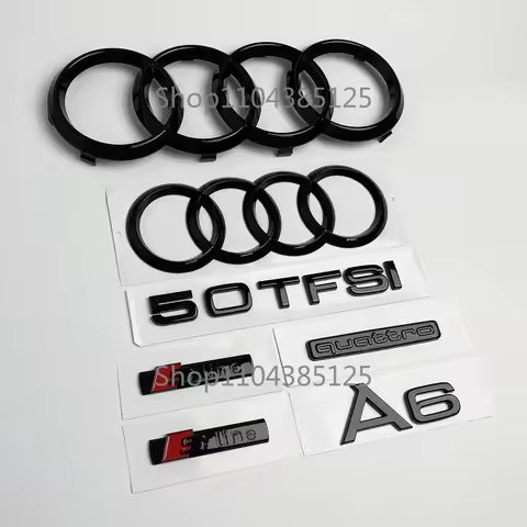 AUDI A6 After 2019 4-Ring logo ABS Black Car Hood Front Bonnet Grill Rear Trunk Emblem Badge Sticker