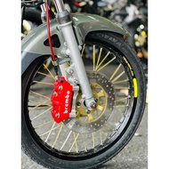 BREMBO SET DEPAN RXZ BREMBO CALIPER M4 RED 100MM RIGHT WITH HEL HOSE BRAKE HOSE SATU PNP SAJA
