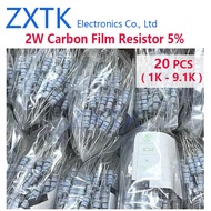 CHIP IC 20PCS 2W Carbon Film Resistor 5% color ring 1K-9.1K 1K 1.2K 1.5K 1.8K 2K 2.2K 2.4K 2.7K 3K 3