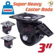 Kim.S Super Heavy PU Caster Roda 3”(75mm) Castor Swivel Fix Brake Wheel Roller 600kg Trolley Caster 