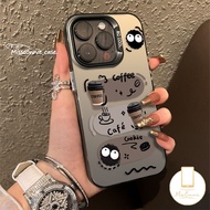 Missconnie Phone Case Coffee Cake Small Coal Ball Cute Cartoon Compatible For IPhone 7Plus 11 12 13 15 14 Pro Max XR X XS Max 7 8 Plus SE 2020 Soft Cover Metal Lens Lapis Creative Acrylic IMD Luxury