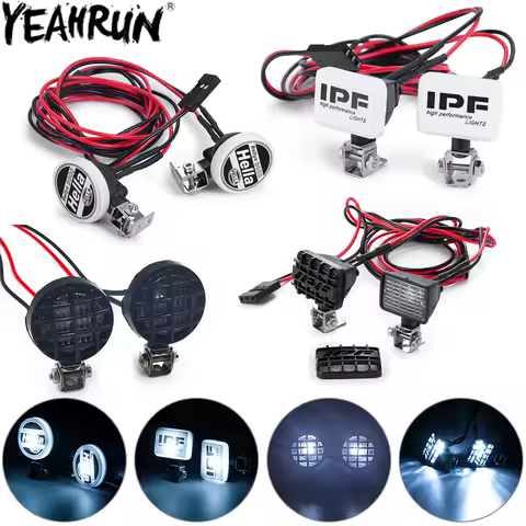 YEAHRUN LED Lights Headlights Spotlight with Bracket Hella/IPF Roof Light for 1/10 TRX4 TRX6 Axial S