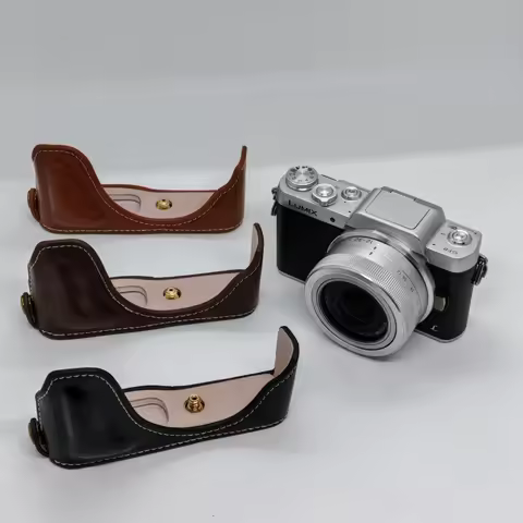 PU Leather Half Body Protective Camera Bag For Panasonic Lumix GF8 GF7 GF9 GF10 Case Open Bottom Des