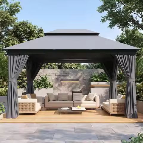 10x12 FT Steel‑Frame Gazebo Canopy, Double Roof, Outdoor Shelter, Custom