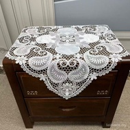 European Style Embroidered Tablecloth Light Luxury Embroidered Hollow White Square Bedside Table Rou
