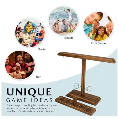 Ring Toss Games for Kids Adults Home Party Drinking Games Fast-paced Handheld Wooden Board Games Sho