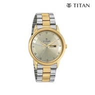 Titan Quartz Analog with Day and Date Champagne Dial Stainless Steel Strap Watch for Men