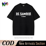 Distressed "JIL SANDER" Letter Printed Loose Short-Sleeve T-Shirt, Unisex Cotton Trendy Top