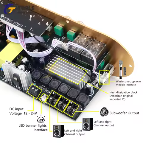 D900 2.1 Channel Bluetooth Amplifier Board High Power Subwoofer Digital Amp for Home Use DC 12-24V A