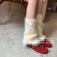 Furry Socks Pile Socks Women Autumn Winter Fleece Lining Thickened Ruffled Laced-Up Socks