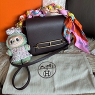 愛馬仕包 豬鼻包 側背包 斜背包 斜挎包 酒紅色玫瑰金扣  有專櫃收據副本 hermes roulis mini bag /crossbody bag rouge sellier evercolor 