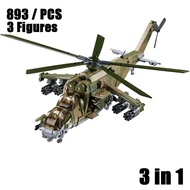 2023 Sluban WW2 Military Russia Air Weapon Mi-24 Attack Helicopters Hind Model Building Blocks Class